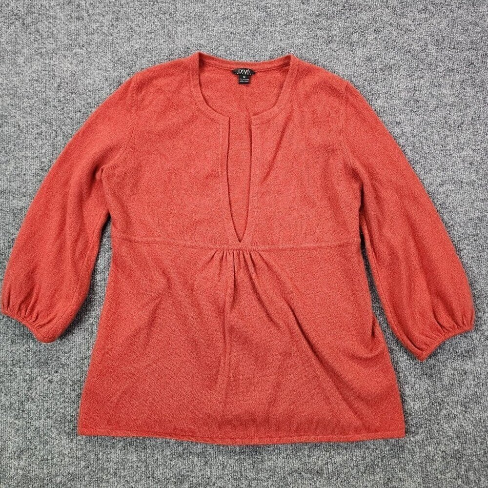 Prive 100%‎ Cashmere Sweater Women Medium V Neck Pullover 3/4 Sleeve Jumper